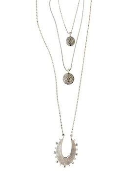 Lucky Brand Deadstock Silver Multi-Layer Pendant Necklace with Matching Earrings